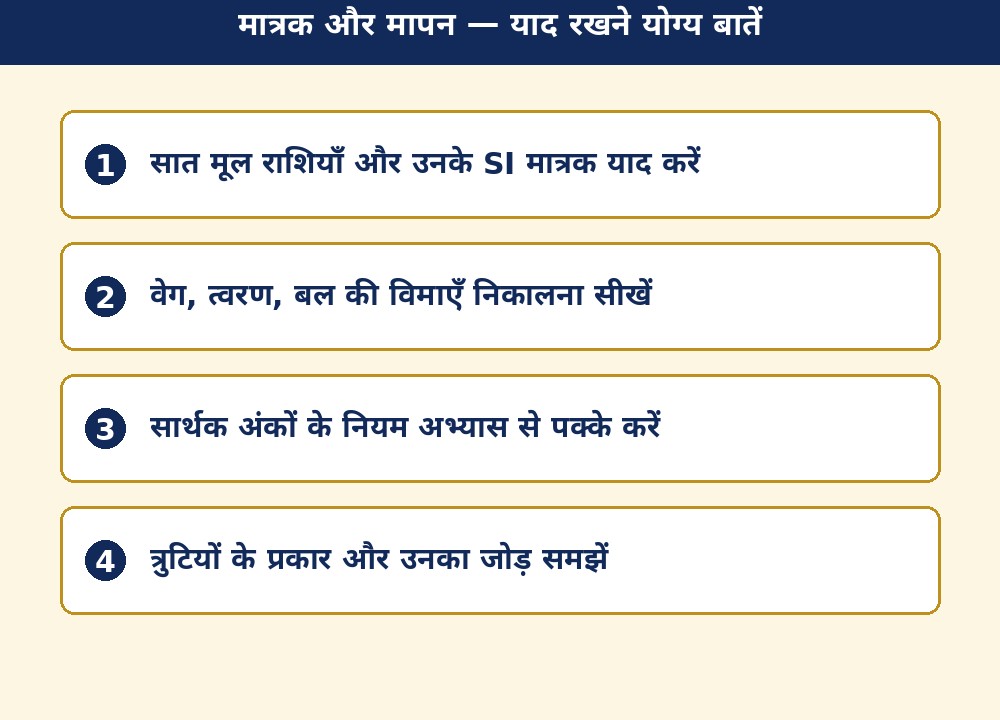 मात्रक और मापन — याद रखने योग्य बातें