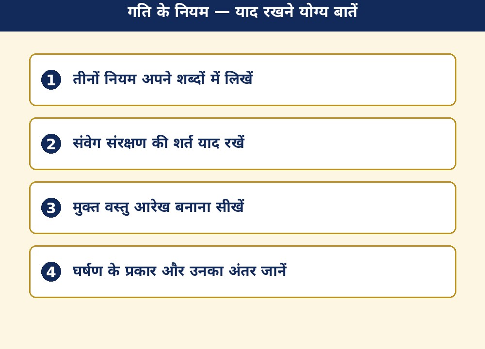 गति के नियम — याद रखने योग्य बातें