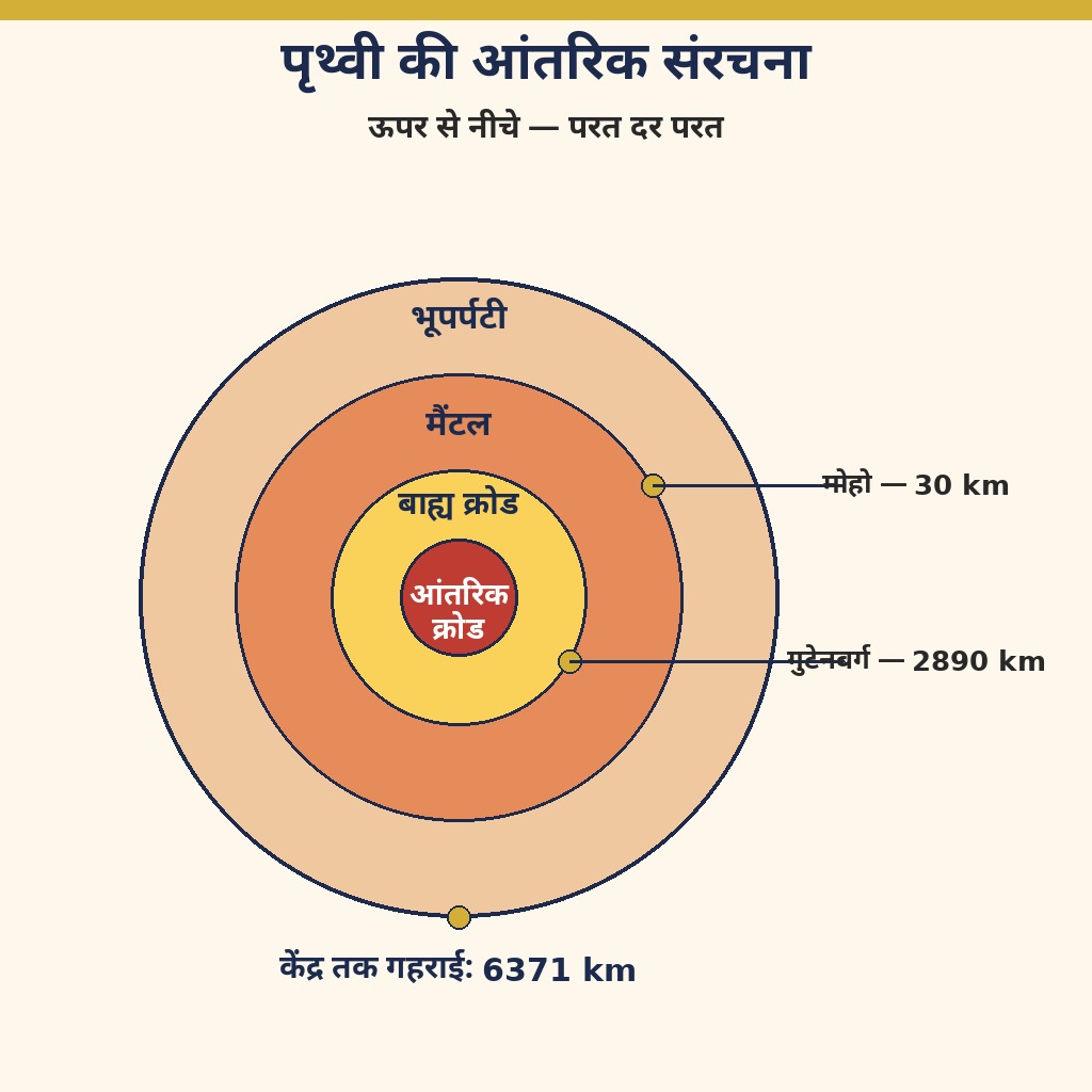 पृथ्वी की आंतरिक संरचना — भूपर्पटी, मैंटल, क्रोड
