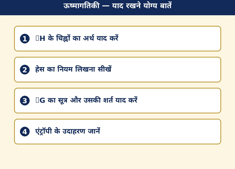 ऊष्मागतिकी — याद रखने योग्य बातें