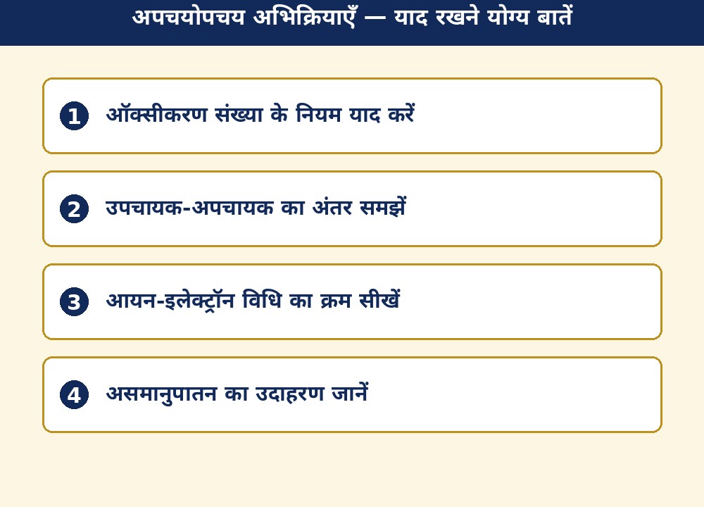 अपचयोपचय अभिक्रियाएँ — याद रखने योग्य बातें