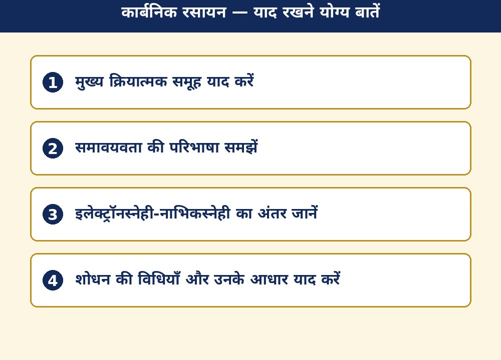 कार्बनिक रसायन — याद रखने योग्य बातें