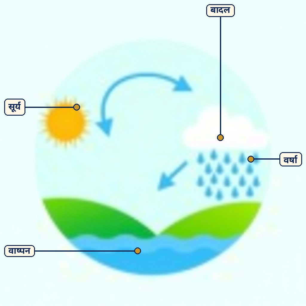 Labelled diagram for जल की विविध अवस्थाओं की यात्रा