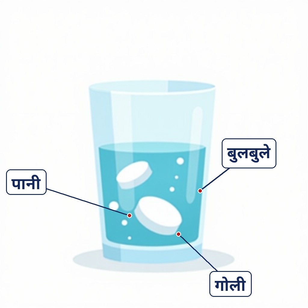 Pani ke glass me ghul rahi safed goliyan aur bulbule