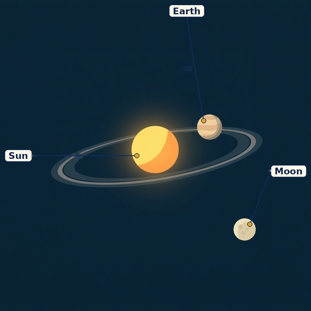 Labelled diagram for Earth, Moon, and the Sun