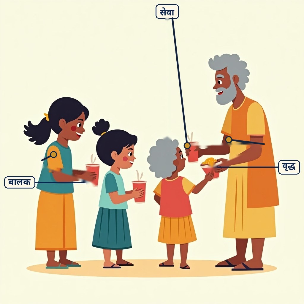 Labelled diagram for सेवा हि परमो धर्मः