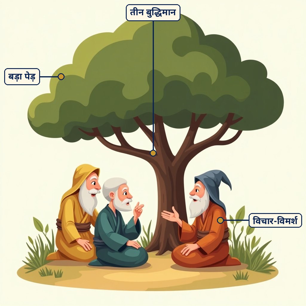 Labelled diagram for तीन बुद्धिमान