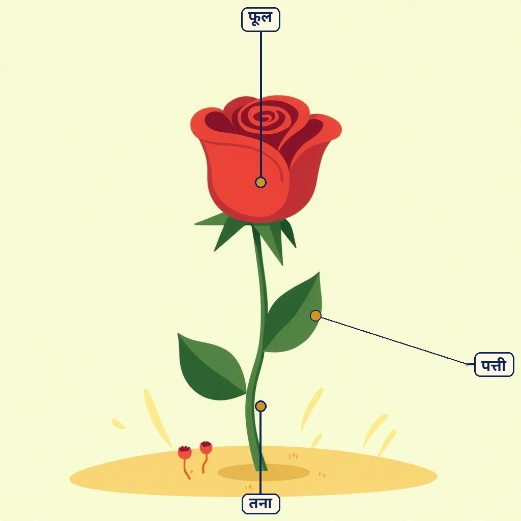 Labelled diagram for फूल और काँटा