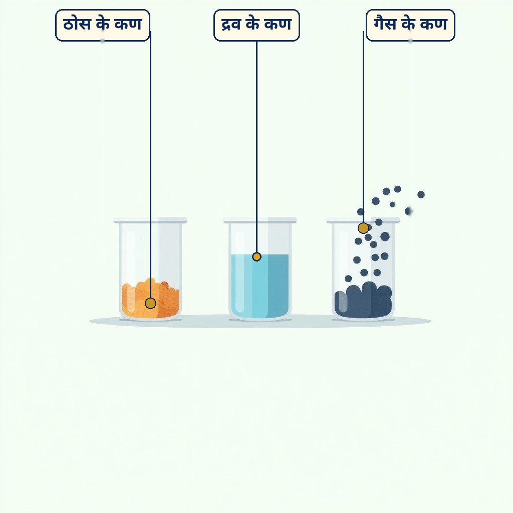 पदार्थ की कणीय प्रकृति के लिए लेबल वाला चित्र