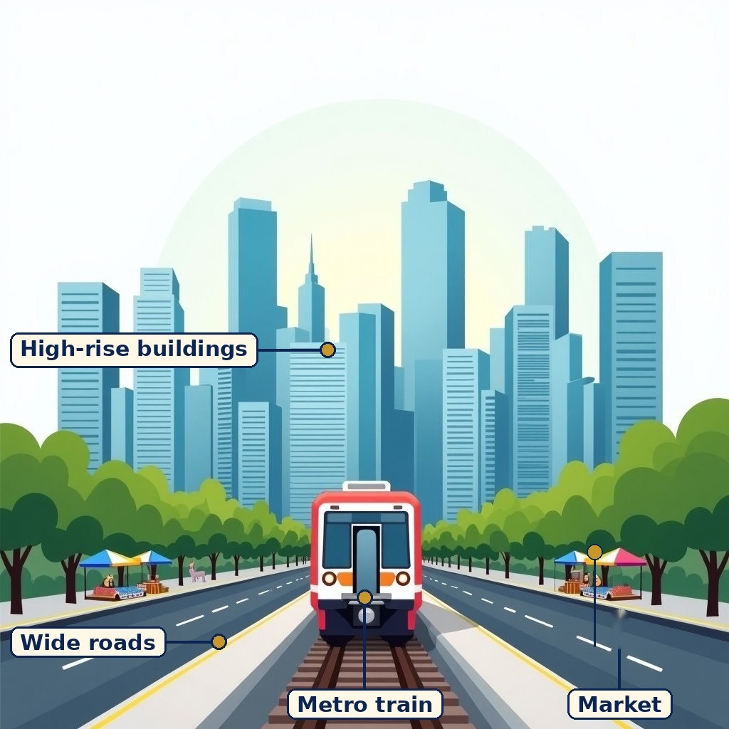 Labelled diagram for India's Urban Landscape