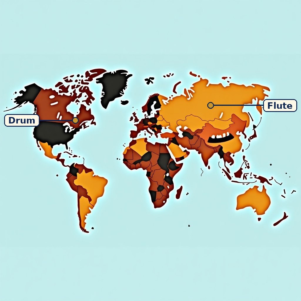 Labelled diagram for Music Travels Around the World